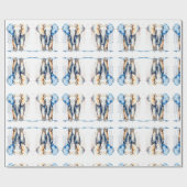 象の野生生物と自然の水色セット ラッピングペーパー (フラット)