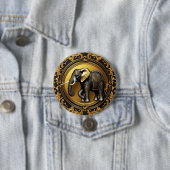 象の金ゴールド装飾枠 缶バッジ (インサイチュ)