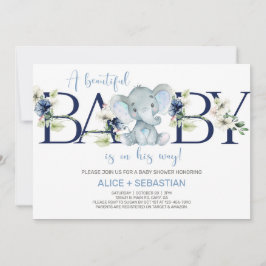 象の青いフローラの男の子のシャワーの招待。 招待状