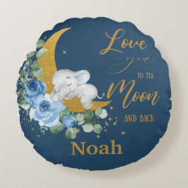 象の青いフローラ月と後ろにあなたを愛 ラウンドクッション