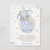 象の青い花月の赤ちゃんシャワー サンキューカード (正面)