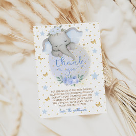 象の青い花月の赤ちゃんシャワー サンキューカード