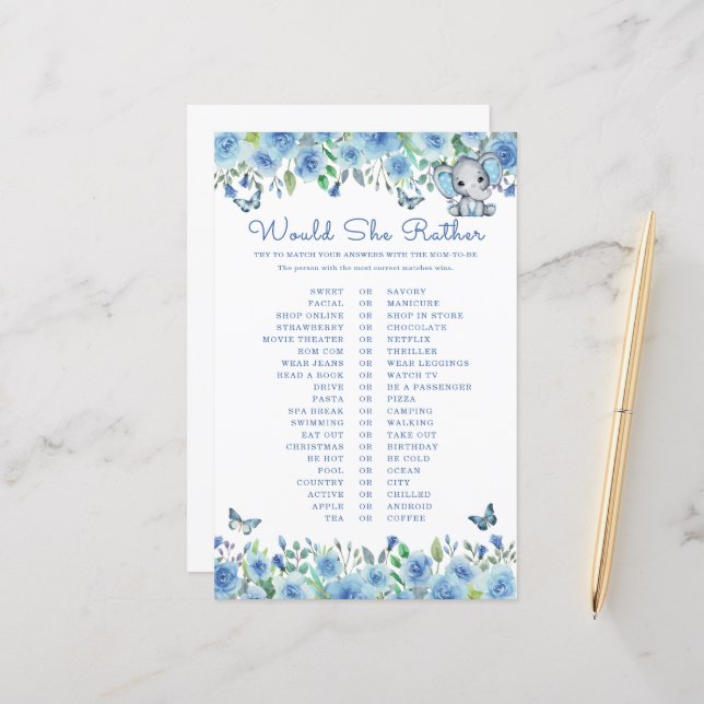 象の青は、彼女はむしろ赤ちゃんシャワーのゲーム (正面/裏面インサイチュ)