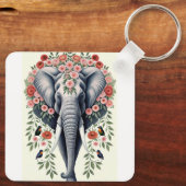 象の頭と花 キーホルダー (裏面)