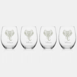 象の頭オリーブの緑をパーソナライズ ステムなしワイングラス