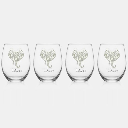 象の頭オリーブの緑をパーソナライズ ステムなしワイングラス (正面)