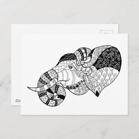 象の頭ゼンススタイルドードル ポストカード (正面/裏面)