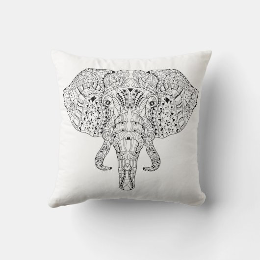 象の頭部の落書きのスケッチ クッション (裏面)