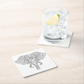 象の頭部の落書きのスケッチ スクエアペーパーコースター (インサイチュ)