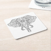 象の頭部の落書きのスケッチ スクエアペーパーコースター (アングル)