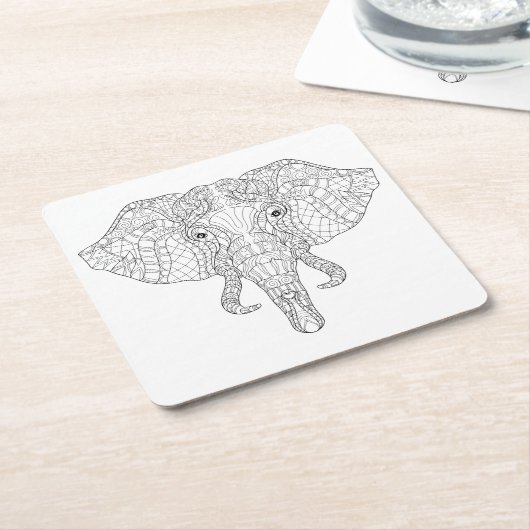 象の頭部の落書き2 スクエアペーパーコースター (アングル)