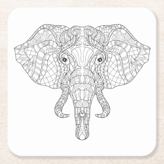 象の頭部の落書き2 スクエアペーパーコースター (正面)
