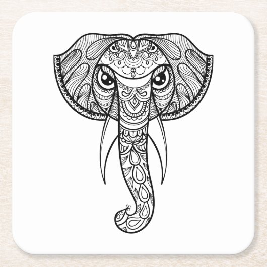 象の頭部の落書き スクエアペーパーコースター (正面)