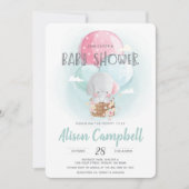 象の風船　男女兼用ベビーシャワー 招待状 (正面)