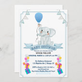 象の風船 赤ちゃんのお祝い 招待状 (正面/裏面)