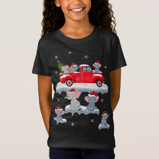 象の駆動クリスマスツリー赤トラック象 Tシャツ (正面)