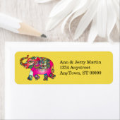 象の鮮やかなピンクと黄色の住所 シール (インサイチュ)