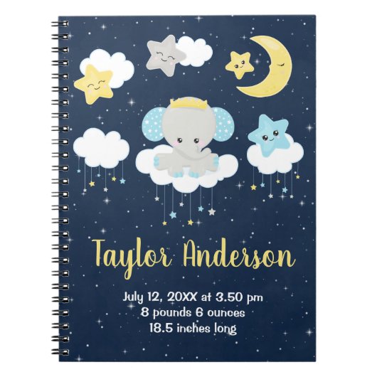 象の黄色と海軍のベビー誕生統計 ノートブック (正面)