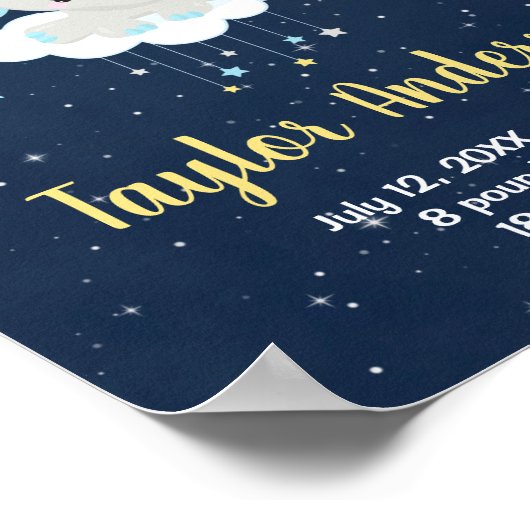 象の黄色と海軍のベビー誕生統計 ポスター (角)