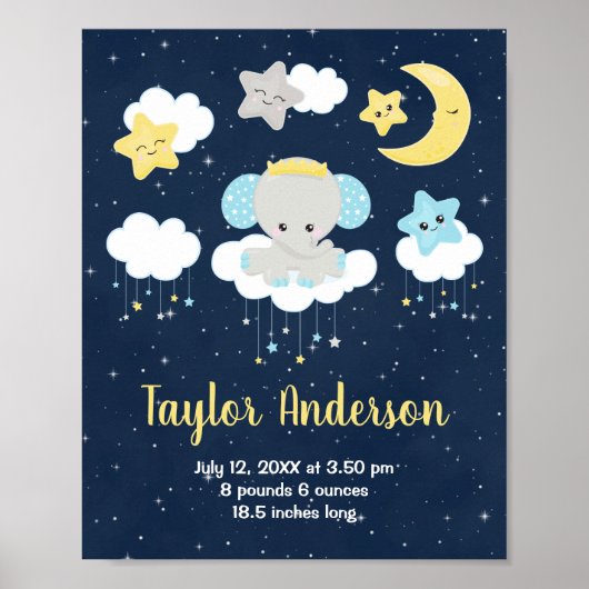 象の黄色と海軍のベビー誕生統計 ポスター (正面)