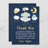 象の黄色と海軍の誕生日パーティー サンキューカード (正面/裏面)