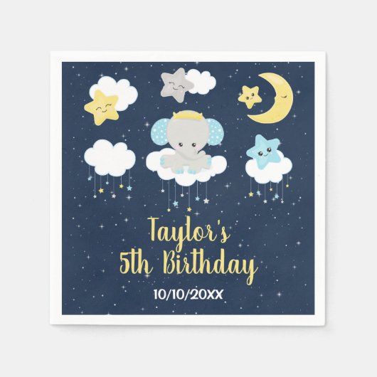 象の黄色と海軍の誕生日パーティー スタンダードカクテルナプキン (正面)