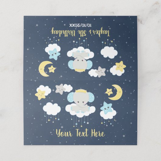 象の黄色と海軍の誕生日パーティー プレイスカード (外部開封)