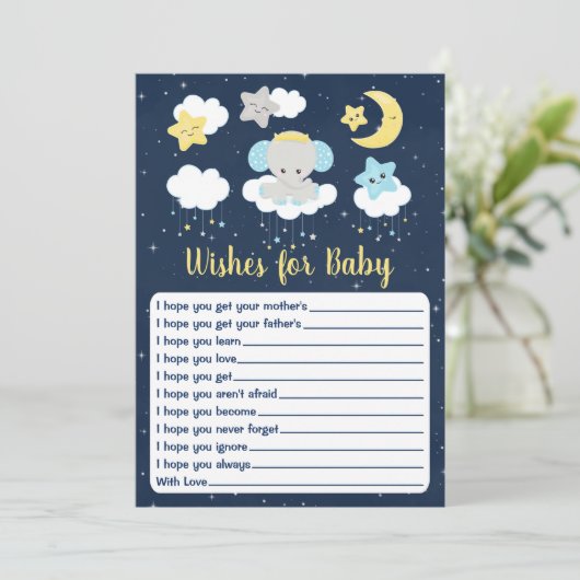 象の黄色の海軍の赤ちゃんシャワーのベビー 招待状 (スタンド正面)