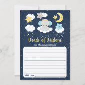 象の黄色の海軍の赤ちゃんシャワー知恵の言葉 招待状 (正面)