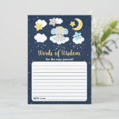 象の黄色の海軍の赤ちゃんシャワー知恵の言葉 招待状 (スタンド正面)