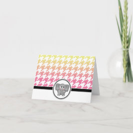 象の黄色グラデーションのピンクのカ千鳥格子のード サンキューカード