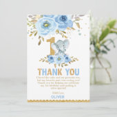 象の1歳誕生日 ブルー 花柄 感謝カード 招待状 (スタンド正面)