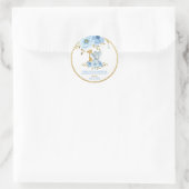 象の1歳誕生日 ブルー 花柄 感謝祭りのお礼の品 ラウンドシール (バッグ)