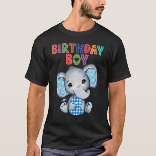 象の3歳誕生日 男の子 3歳 誕生日テーマ 象 Tシャツ (正面)