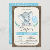 象は誕生日の招待状を風船のようにふくらませます 招待状 (正面/裏面)