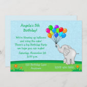 象は誕生日の招待状を風船のようにふくらませます 招待状 (正面/裏面)