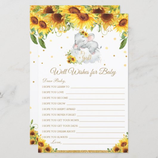象ひまわりベビーの願いベビーカード (正面/裏面)