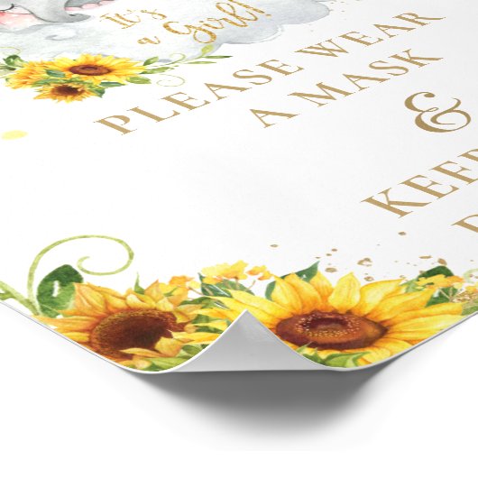 象ひまわり赤ちゃんシャワー衣服マスク距離 ポスター (角)