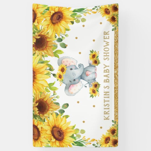 象ひまわり赤ちゃんシャワー誕生日背景 横断幕 (縦)
