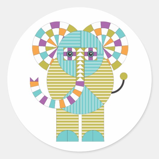 象よくはしゃぐモダンキルト模様 ラウンドシール (正面)