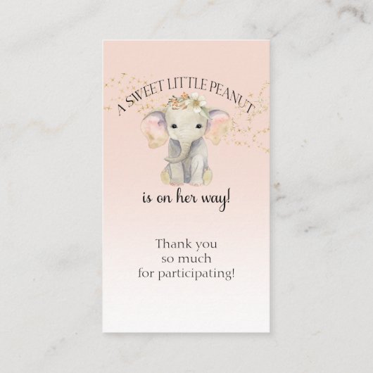 象をテーマにしたオムツラッフルベビーガールシャワー 名刺 (裏面)