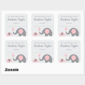 象をテーマにした蔵書票シール青い赤ちゃんシャワー スクエアシール (シート)