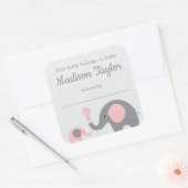 象をテーマにした蔵書票シール青い赤ちゃんシャワー スクエアシール (封筒)