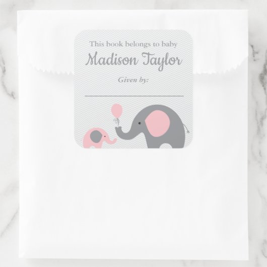 象をテーマにした蔵書票シール青い赤ちゃんシャワー スクエアシール (バッグ)