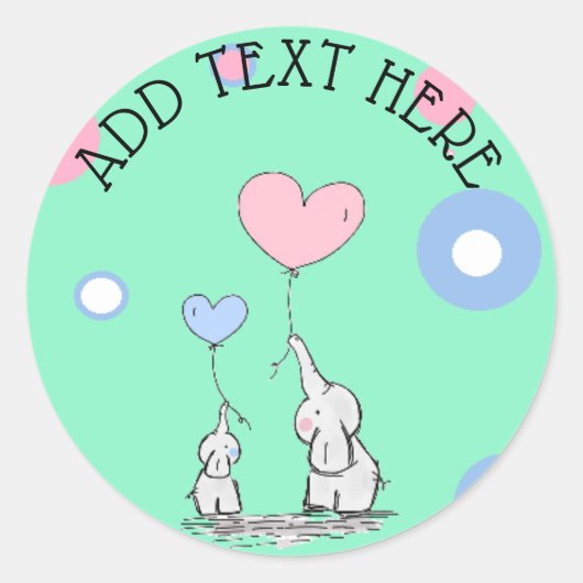 象をテーマにした赤ちゃんシャワーシール ラウンドシール (正面)