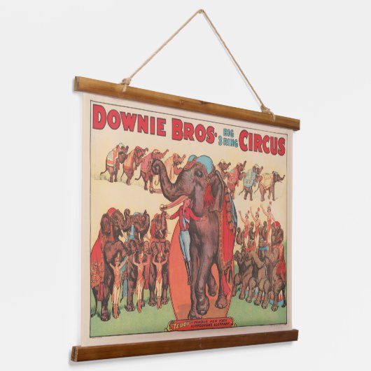 象を女性とトレーナーと一緒に演奏。 吊り下げ型タペストリー (傾斜あり)