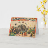 象を飛び越えるアクロバットのサーカスのポスター カード (黄色い花)