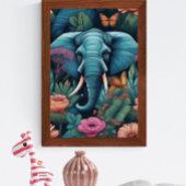 象アフリカの動物(花あり) ポスター