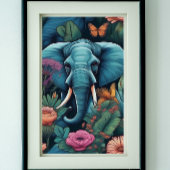 象アフリカの動物(花あり) ポスター