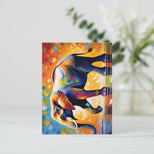 象ア威厳のあるフ鮮やかリカ野生動物アート ポストカード (スタンド正面)